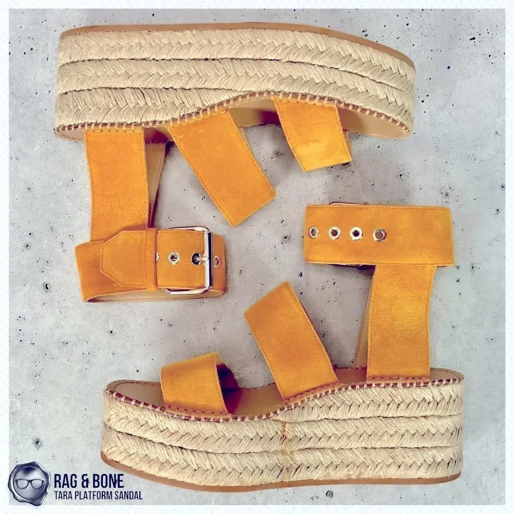 RAG & BONE TARA ESPADRILLE PLATFORM SANDAL MARIGOLD SUEDE WOMEN’S SIZE 7 YELLOW